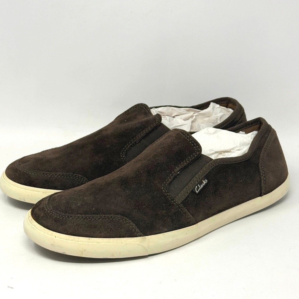 Clarks Men Torbay Chocolate Brown Suede Slip On Loafer 10.5 Sneaker Hipster READ